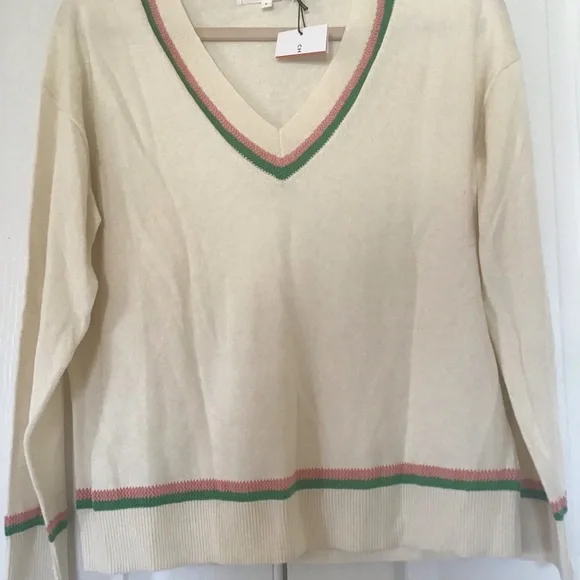 Chinti & Parker beige sweater with pink green trim Sz S - Picture 2 of 5